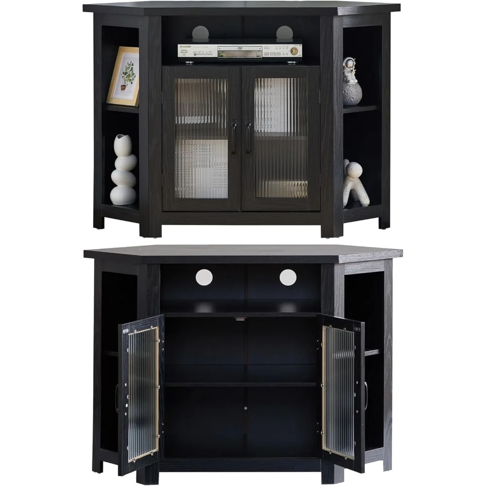 48-дюймовая угловая подставка для телевизора: развлекательный центр для хранения носителей с полками и дверцами, консольный шведский шкаф