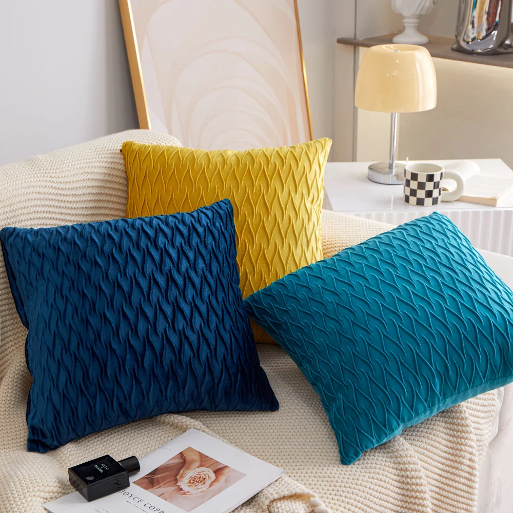 45x45cm Solid Color Stripe Ruffled Dutch Velvet Cushion Cover Decor Sofa Pillow Cover For Living Room Geometric Plush Pillowcase