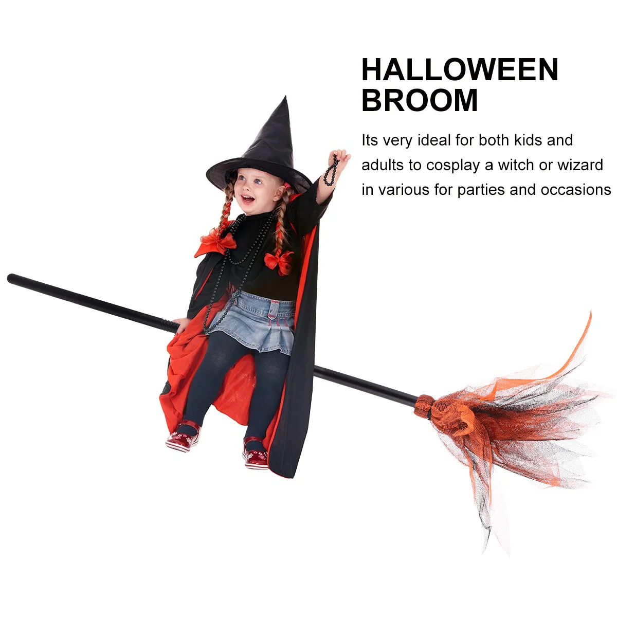 Accesorio extensible de bruja para disfraz de Halloween, escoba de mago para fiesta de Cosplay, suministros de Halloween, escoba de malla con palo de escoba de bruja