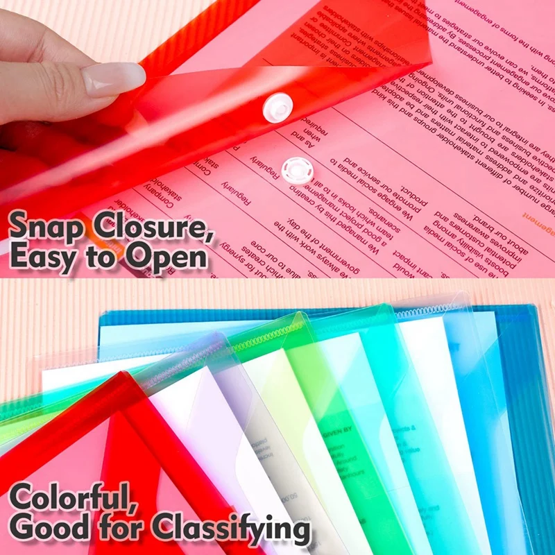 24Pack Plastic Envelopes With Snap Closure, Plastic File Folders For Documents A4 Clear Envelopes Folders,File Bags