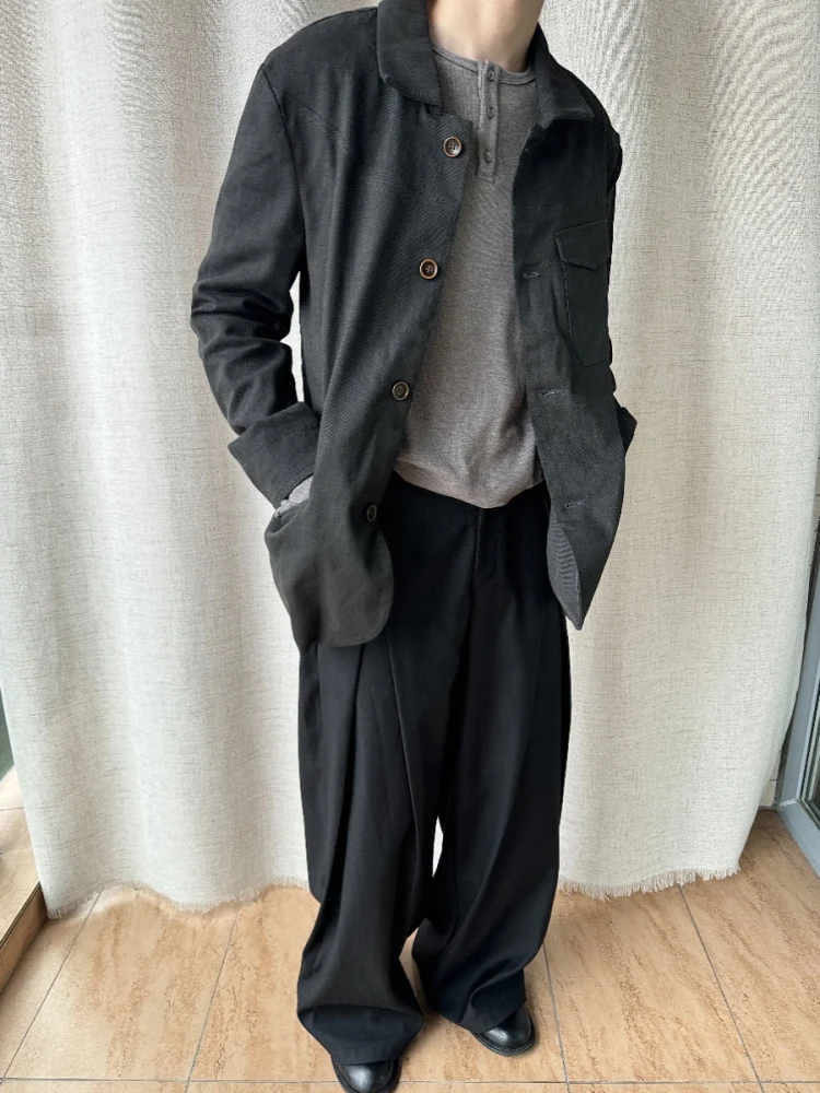 

American Retro Design Deconstructed 3D Trimmed Loose Men's Wide Leg Casual Trousers Lazy Sle Long Pants Trendy