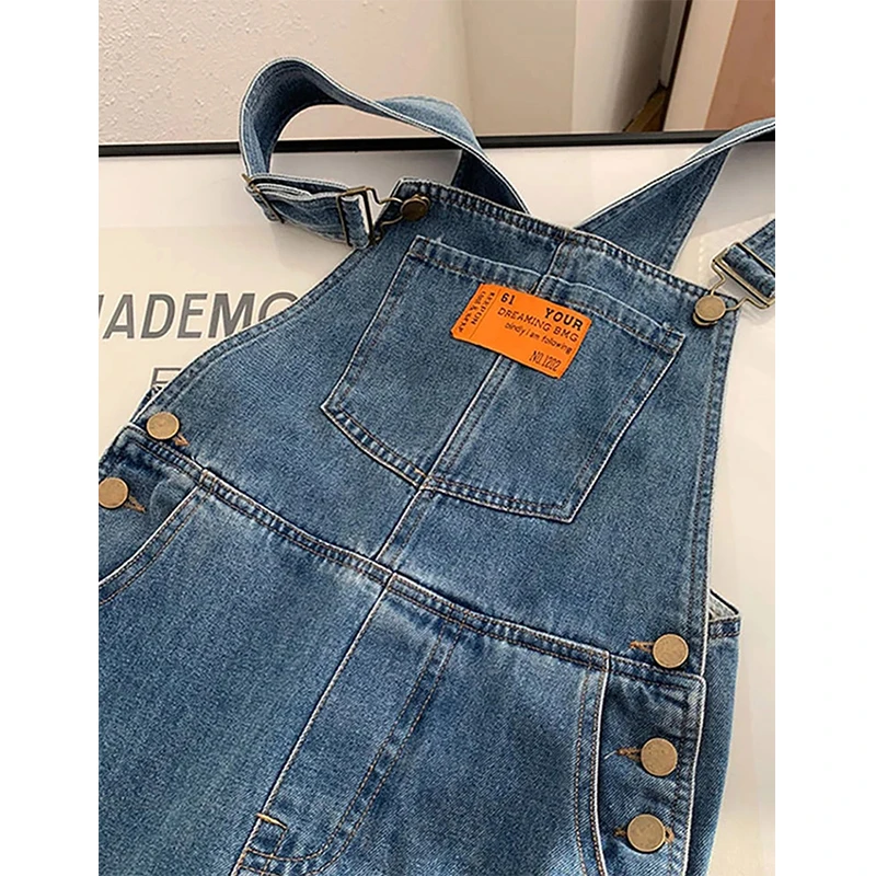 Women Denim Overalls Vintage Streetwear Loose Jumpsuit Korean Straight Wide Leg Pants Casual Jeans All Match Trousers