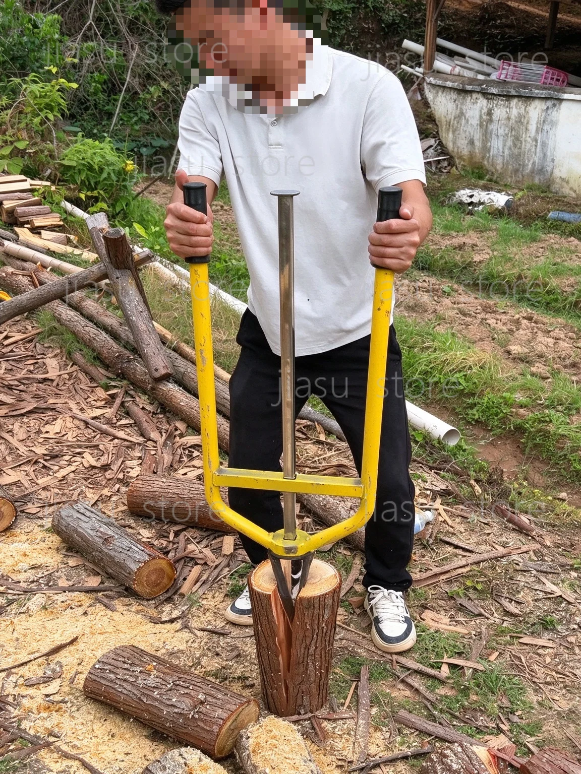 Yellow Handle Log Splitting Tool, Manual Wood Splitter Drill Bit, Household Inertia Wood Splitter