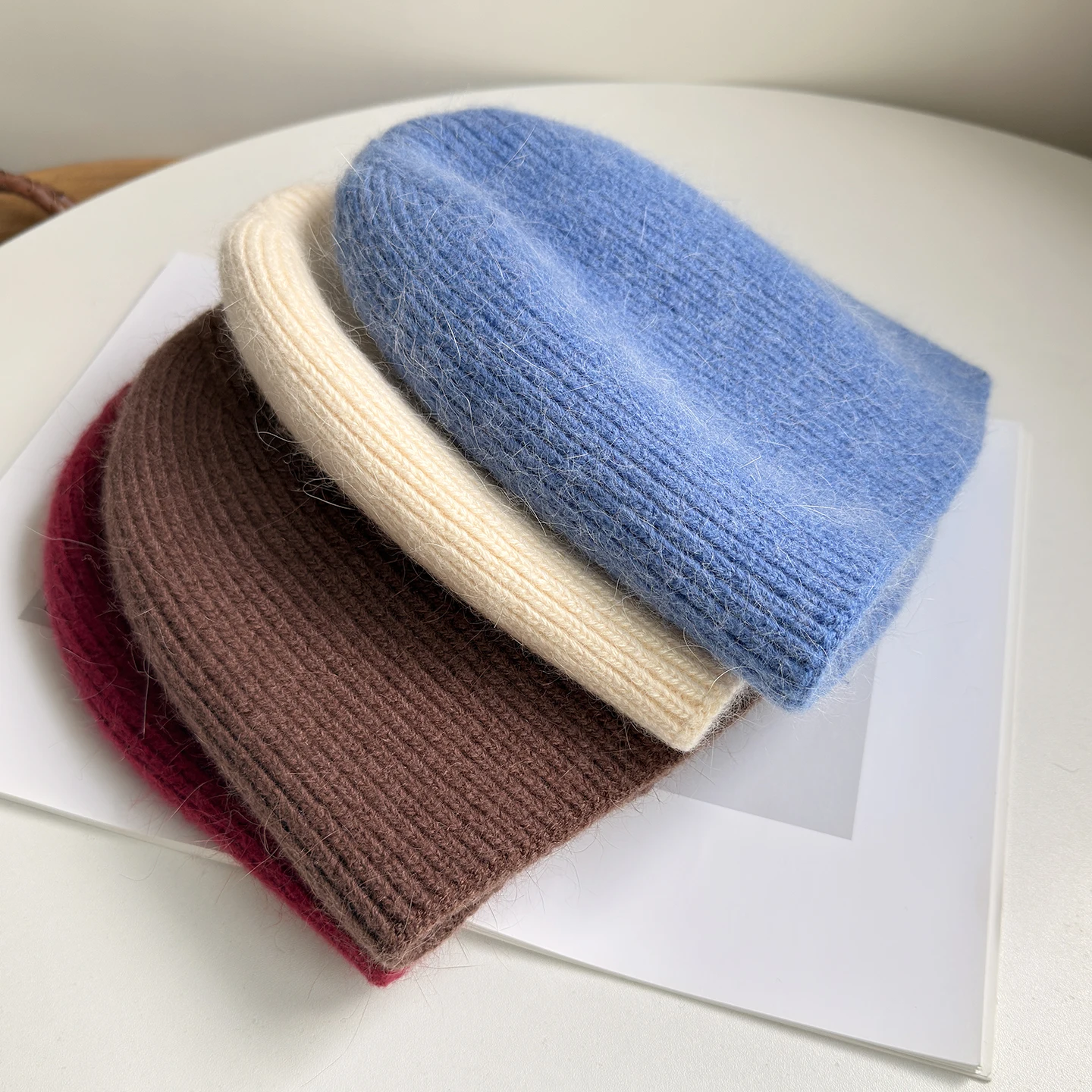 

Rabbit Fur Winter Hats Woman Men Knitted Beanie Solid Color Keep Warm Korean Style Casual Baggy Cap Soft Fur Lined New