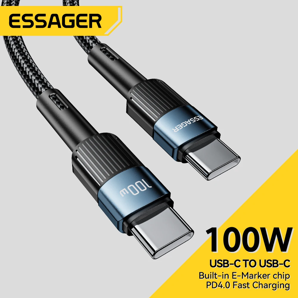 

Essager 100W Type C to Type C Cable 60W PD Fast Charging Charger USB C to USB C Wire Cord For Xiaomi POCO f3 Realme Macbook iPad