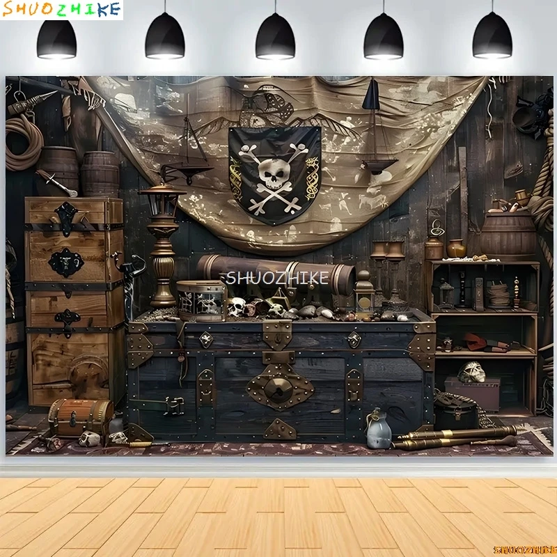 Retro Pirate Treasure Map Backdrop for Photography Nautical Island Background  Birthday Party  Boys Portrait Photo Props DS-14