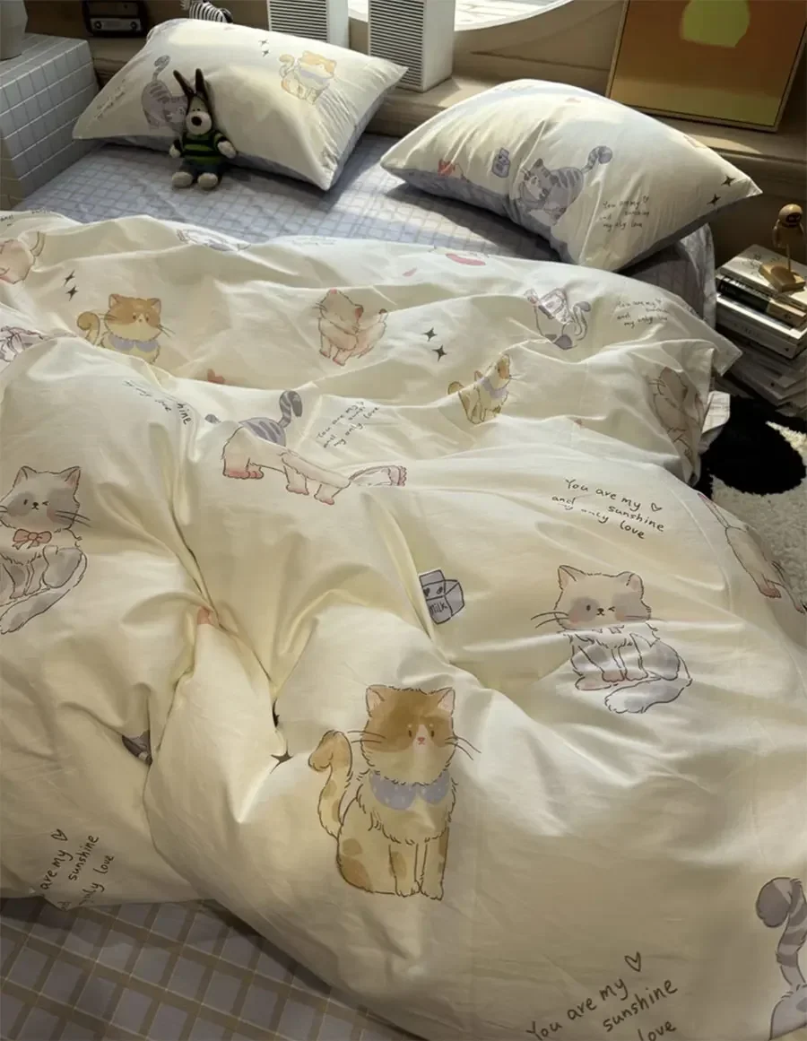 Fashion cute cartoon cat bedding set child kid teen,twin full queen lovely cotton home textile bed sheet pillow case quilt cover