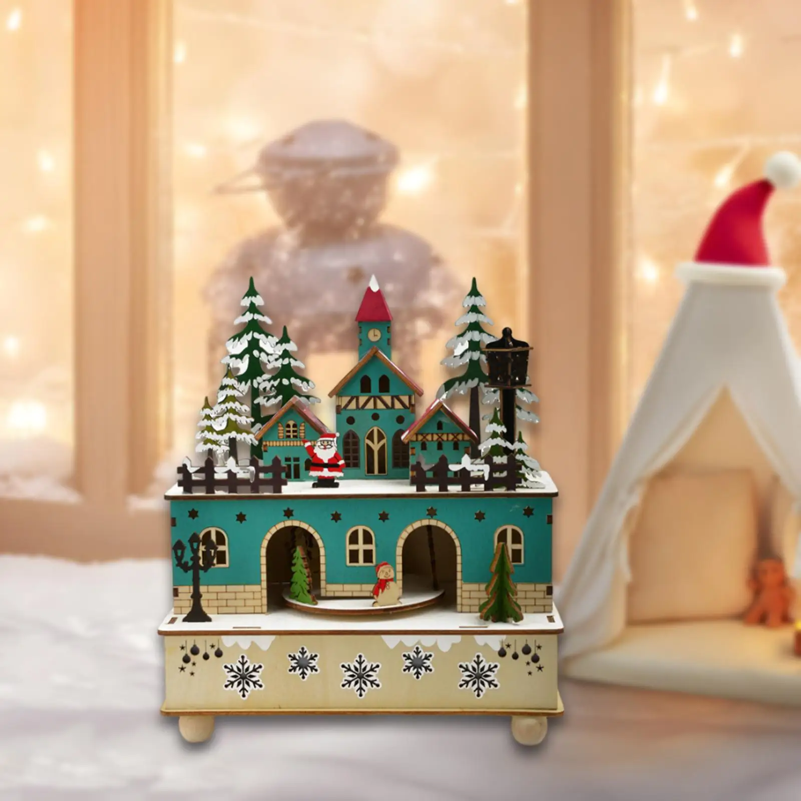 Christmas Music Box DIY Self Assembly Crafting Vintage Design Handmade Lighted Figurines for Gifts Bedroom Winter Home Holiday