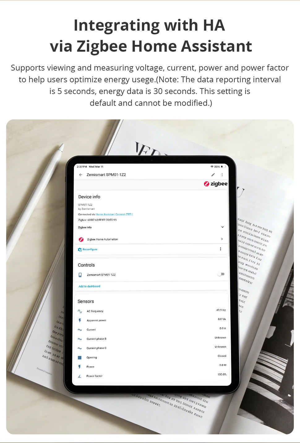 Zemismart Zigbee 3.0 Smart Power Monitor 63A Energiemessgerät Echtzeit-Detektor Kompatibel mit Homey Unterstützt Zigbee2MQTT ZHA – Detail 7