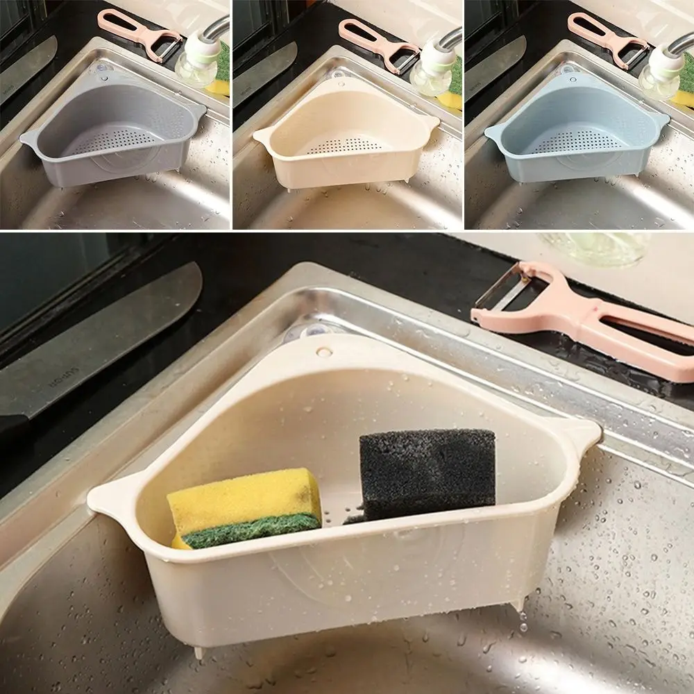 New Portable Sink Drain Basket Triangular Hanging Kitchen Sink Trash Boxes Suction Cup Sponge Rag Storage Box