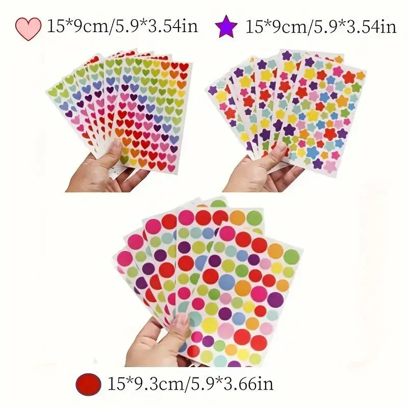 18 sheets, 18 Sheets Colorful Heart, Star, and Dot Stickers for Scrapbooking and Crafts (1512 Count, Glossy Finish, Single Use)