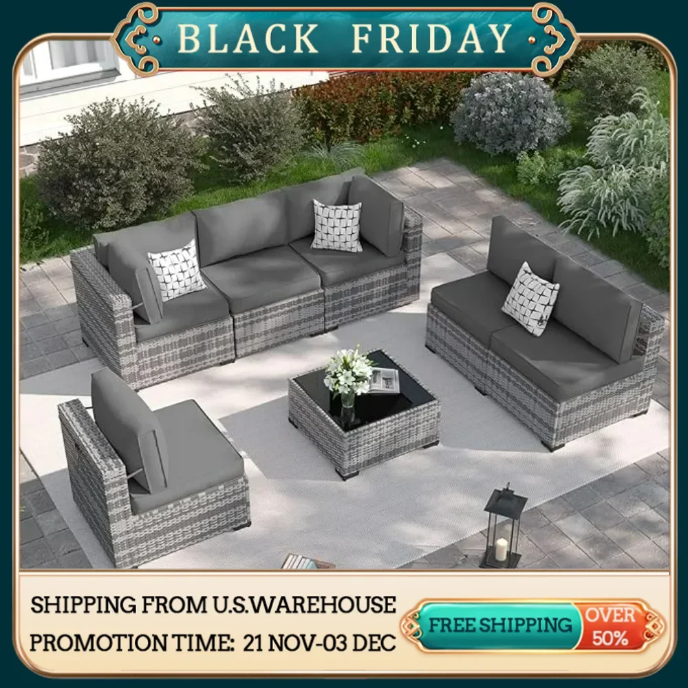 Patio Furniture Set,Outdoor Wicker Furniture Couch Set, 7-Pieces Outdoor Sectional Sofa, Outdoor Patio Set for Home Furniture