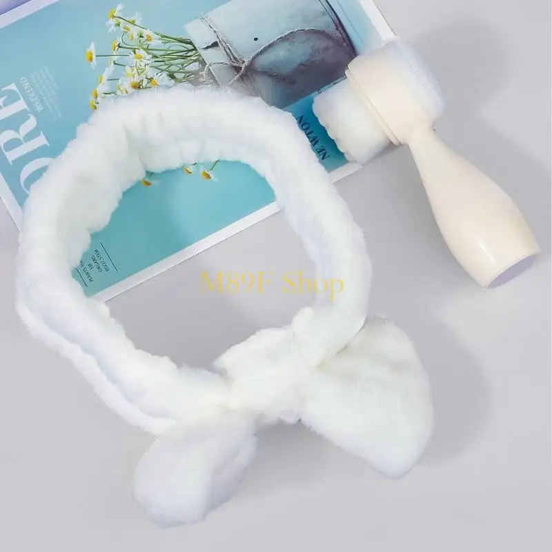 M89F 2-in-1 Facials Cleansing Brush Manual Cleansing Brush Makeup Headbands Bowknot Hair Bands Facials Brush for Washing Face