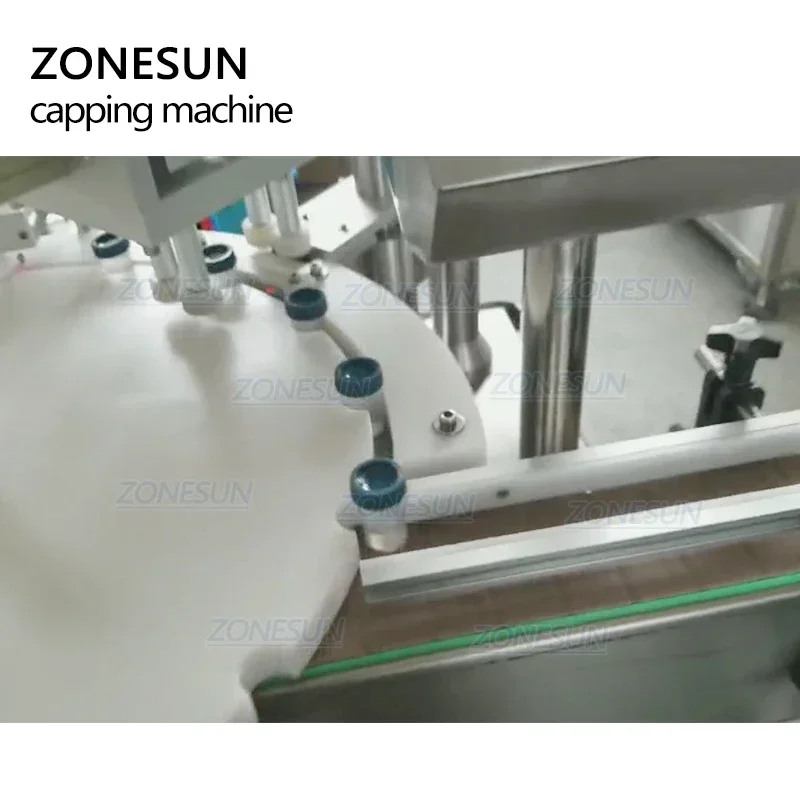 ZONESUN Automatic Pneumatic Perfume Beer Drinking Water Milk Essential Oil Liquid Filling Vial Glass Bottle Capping Machine
