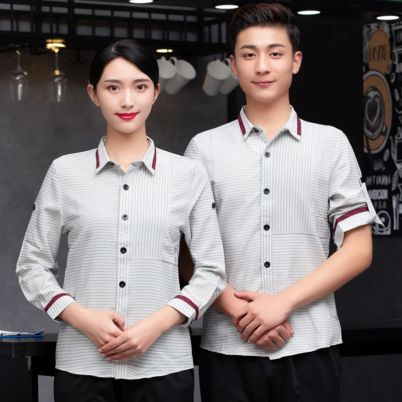 Western Restaurant Coffee Shop Overalls Hotel Catering Restaurant Milk Tea Shop Restaurant Waiter Workwear Shirt Long Sleeve