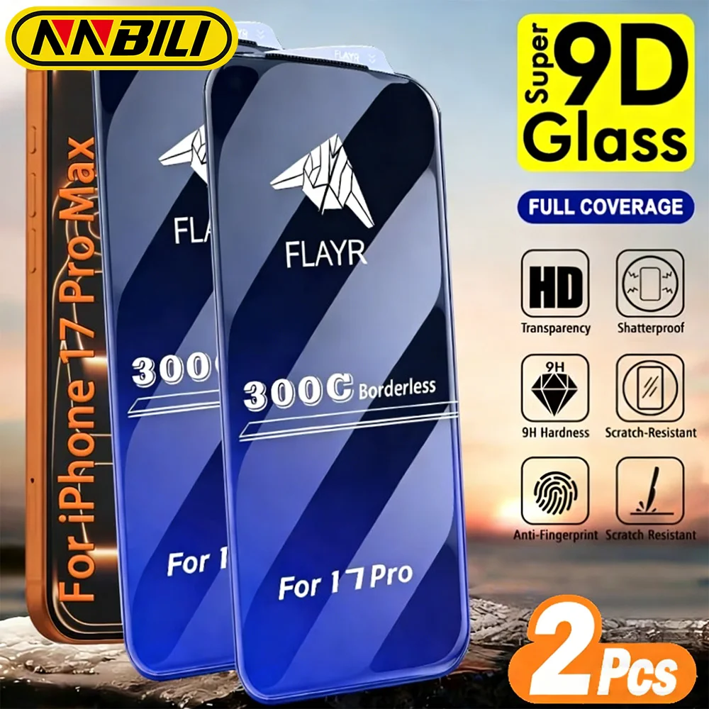 NNBILI 2er-Pack 300C Schwarzrandiger Handy-Displayschutz aus gehärtetem Glas für iPhone 17 Pro Max 17e 17Air 17Pro – Vollflächige Abdeckung