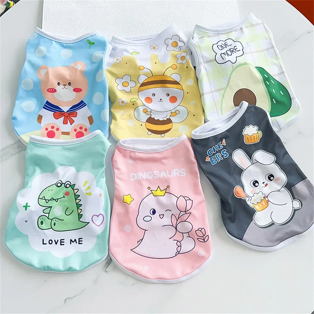 Summer Cat Puppy Clothes Cartoon Print Pet Sleeveless Vest for Small Dogs Cats Kitten Sphynx Clothing Roupa Para Gato