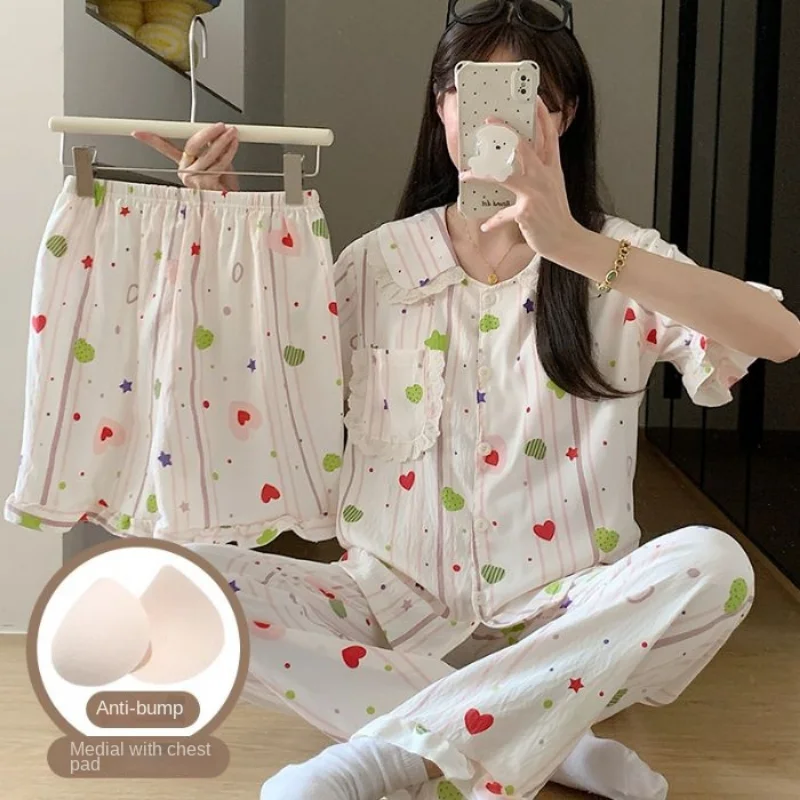 Bow Tie Dotพิมพ์ชุดนอนสตรีชุด 2025 ฤดูร้อนใหม่หวานCoolแฟชั่น 3 PCชุดสตรีชุดนอนสบายๆสไตล์เกาหลีสวมใส่