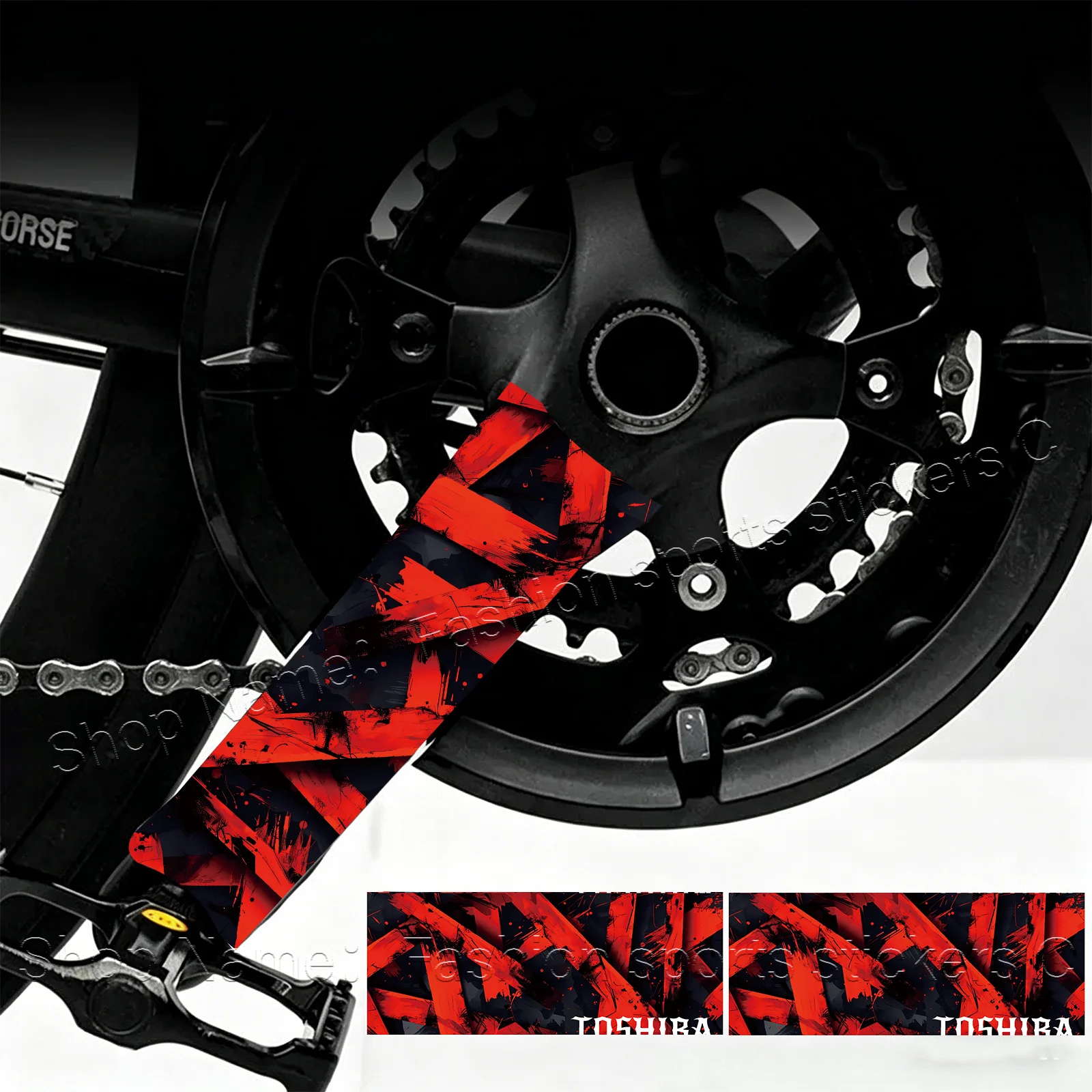 1Pair Red Black Brush Stroke Bike Crank Stickers, Waterproof Decals for MTB Bike Crank Decor, Holiday Gift