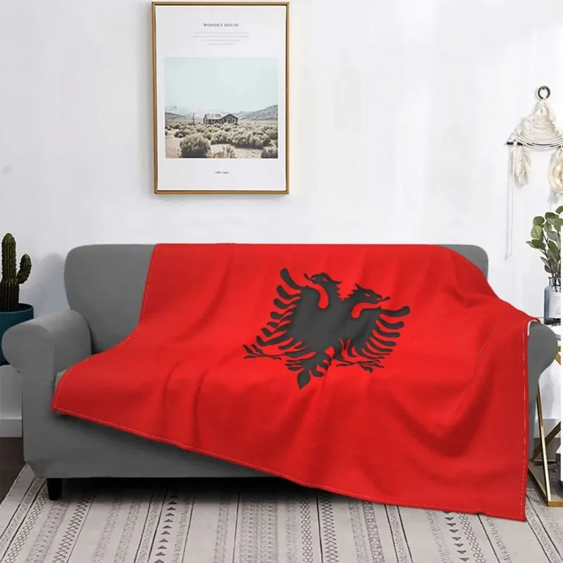 

Albania Baby Blanket Velvet Spring/Autumn Logo Red Portable Super Warm Throw Blanket for Sofa Bedroom Bedding Throws