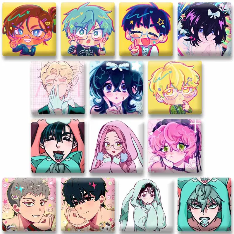Kpop Anime Alien Stage Snap-in Brooches Cartoon Role Mizi Luka Square Pins for Bag Jacket Cute Jewelry Badges Accessories Gifts
