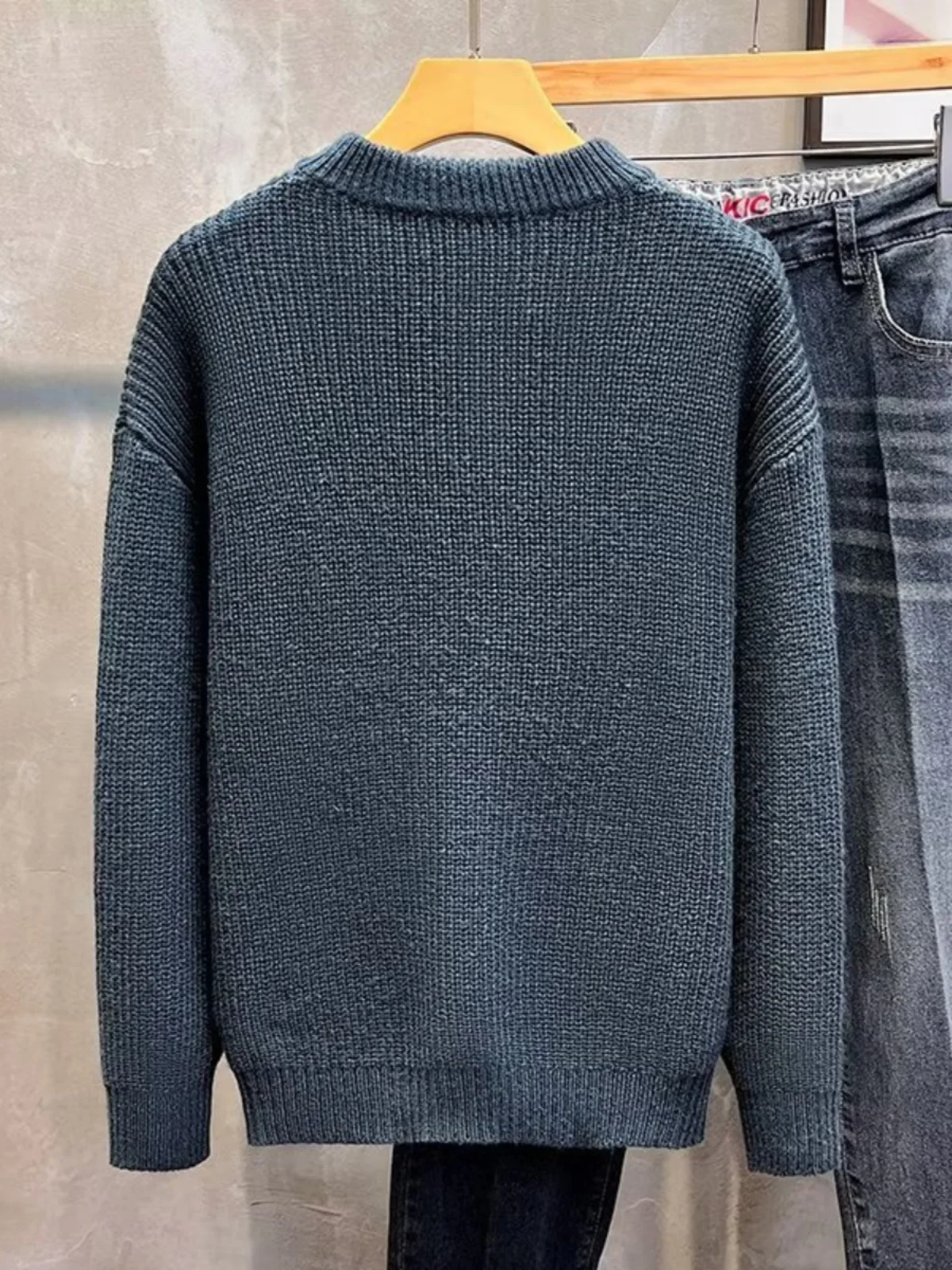 

Loose Men's Knitted Sweater Heavyweight f High Ne Autumn Winter Warm Thi Cable Base Layer Sweatirt Jaet