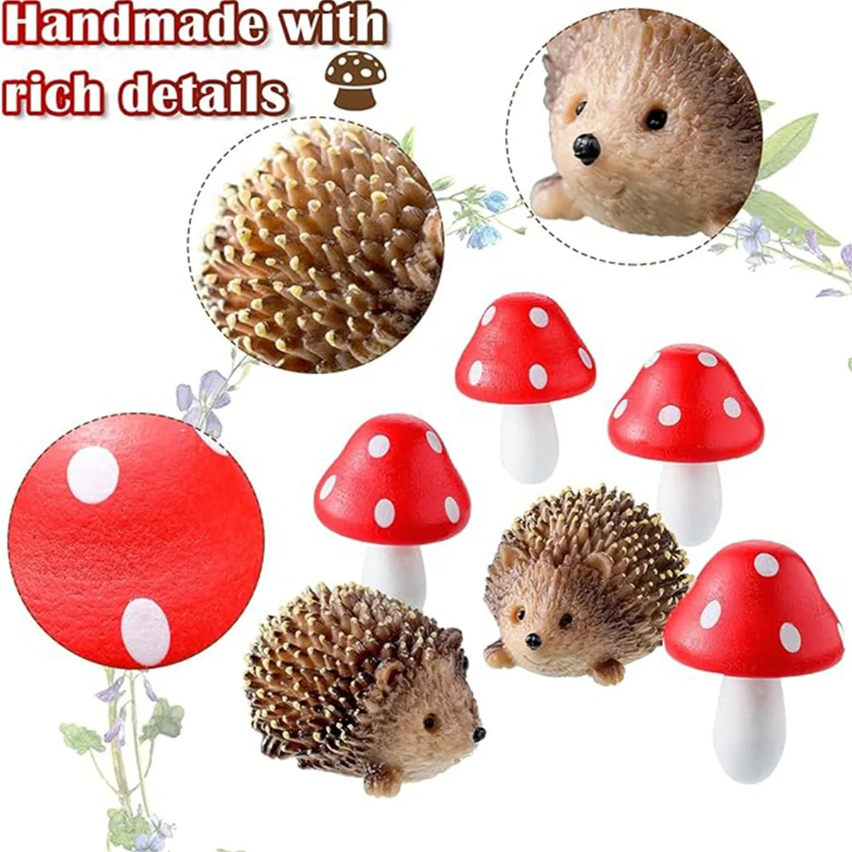 New Garden Fairy Accessories Resin Hedgehogs and Wood Mushroom Miniature Decorations for Bonsai Craft