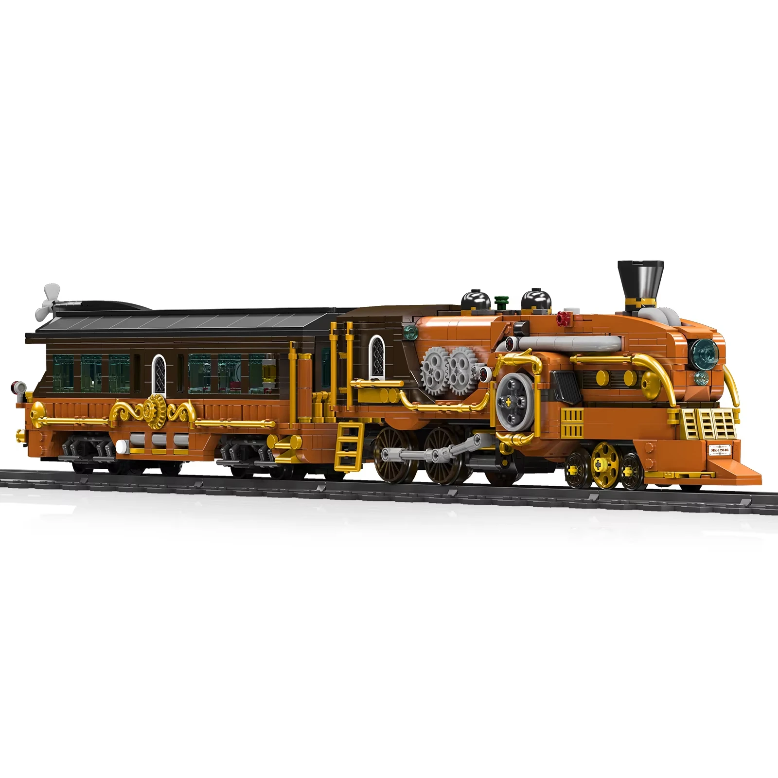 MOULD KING 12046 Technical Electric Steampunk Locomotive Buidling Block Retro Sci-Fi Steam Wagons Train Toy for Railway Gifts