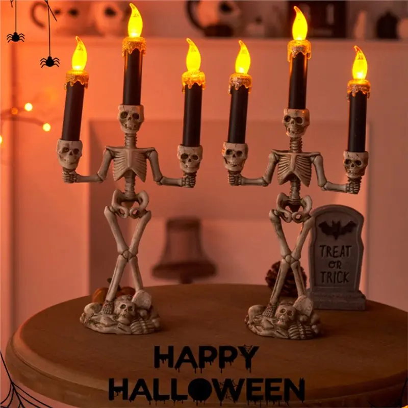 House Decor Halloween Decoration LED Candle Holders Skull Candlestick Flameless Candles Holder Stand Horror Props
