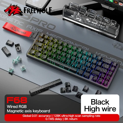 Imagen 2 del producto FREEWOLF-Teclado magnético para jugar F68 F68PRO, mecánico con cable para juegos profesionales, disparo rápido de 0,01mm, 8000Hz, SOCD/RS, 0,1 ms, velocidad de 128K