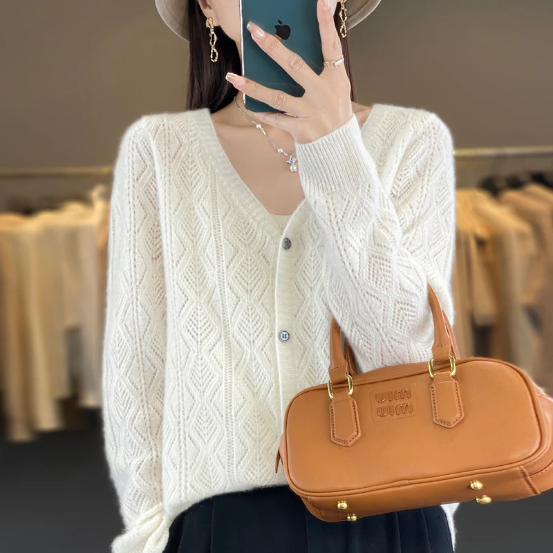 2024 autumn/winter cardigan 100% cashmere women\'s cashmere cardigan knitted cardigan sweater cardigan women\'s jacket top