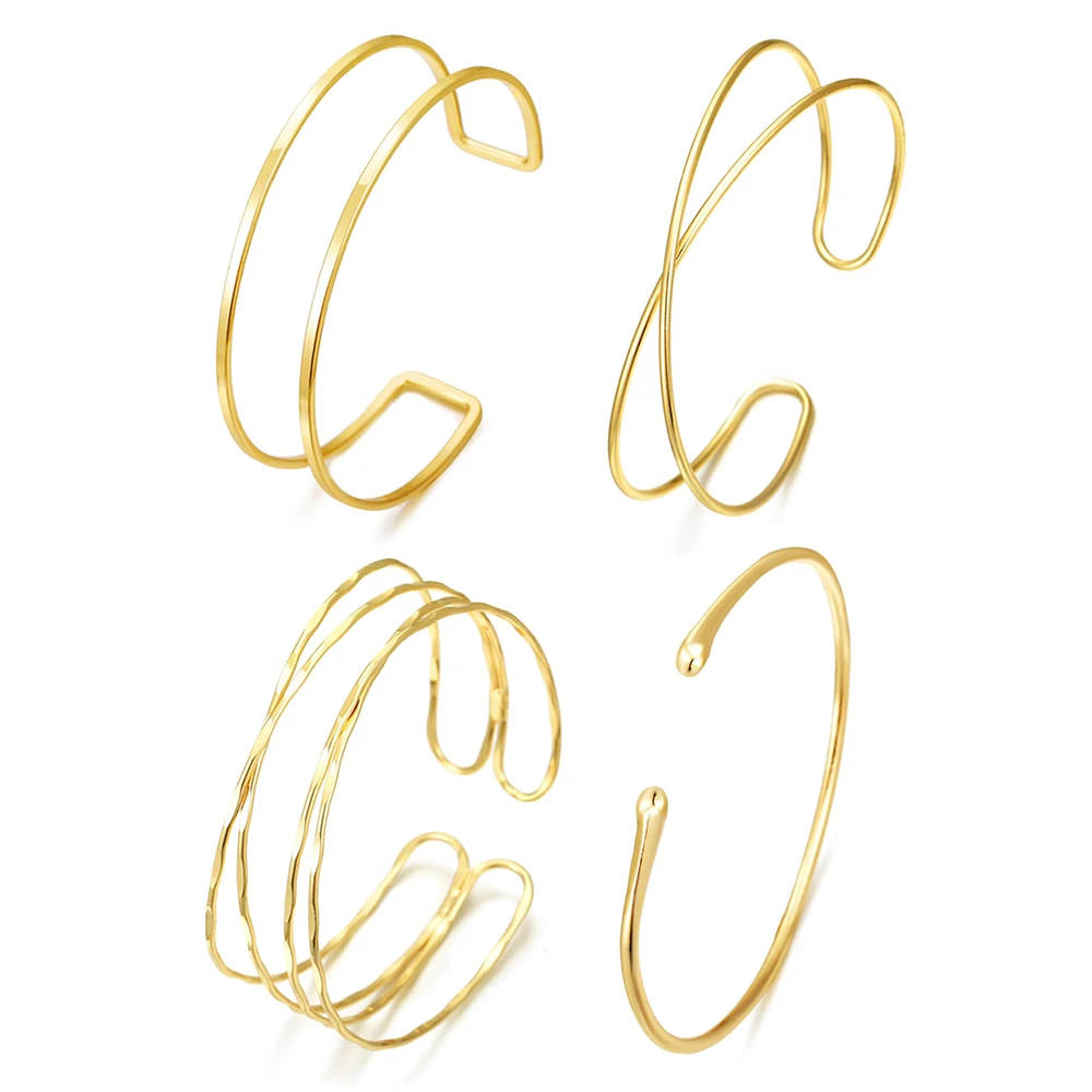 

FTCY 4PCS Arm Cuff Jewelry for Women Gold Color Adjustable Upper Arm Bracelet Minimalist Women's Cuff Bangle Armband Jewelry Set