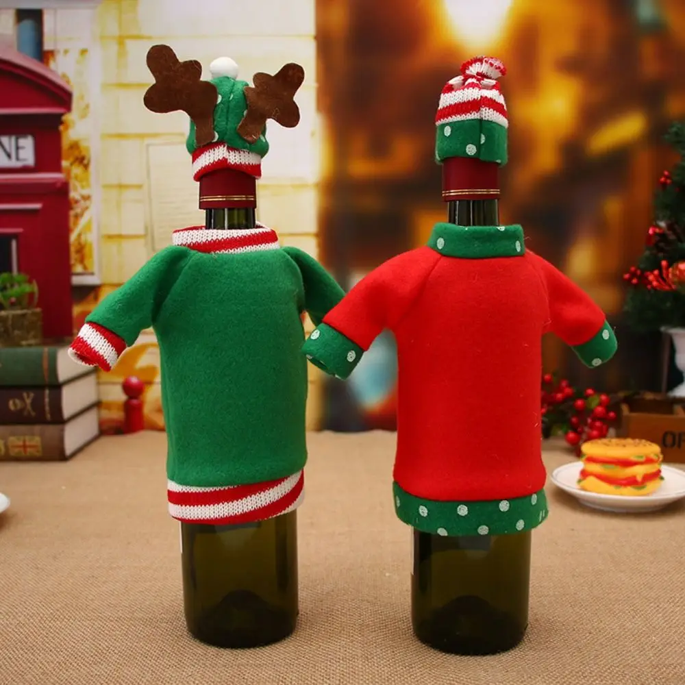 2 Set Cartoon Christmas Wine Bottle Cover Cute Reusable Champagne Wine Bag Exquisite Santa Claus Snowman Elk