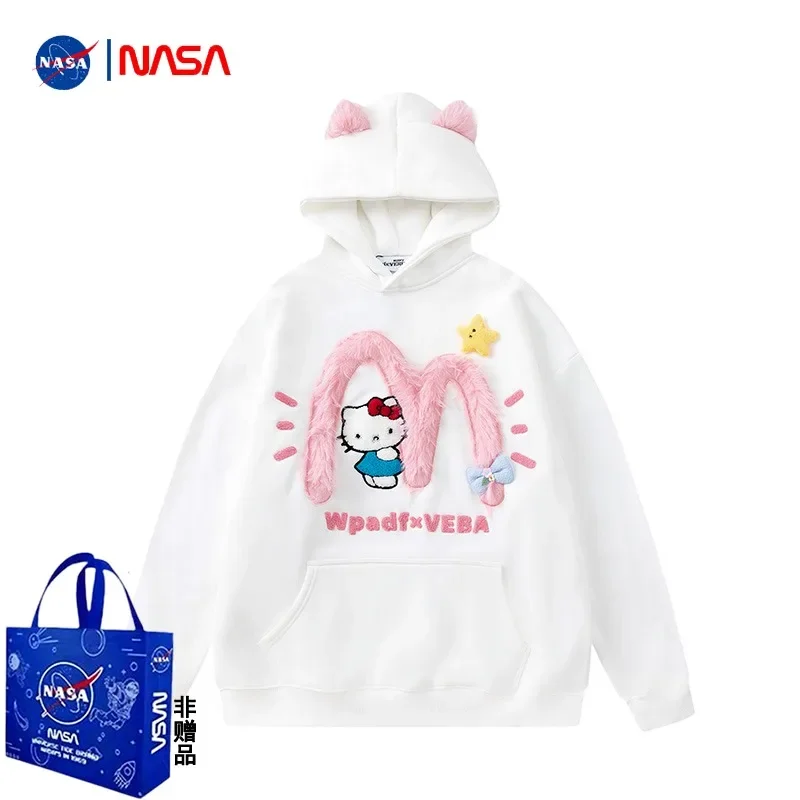 Sweet Anime Kawaii Sanrio Ins Fashion Hello Kitty  Embroidery Hoodie Cute Cartoon Long Sleeve Shirt Clothing Gifts for Girls