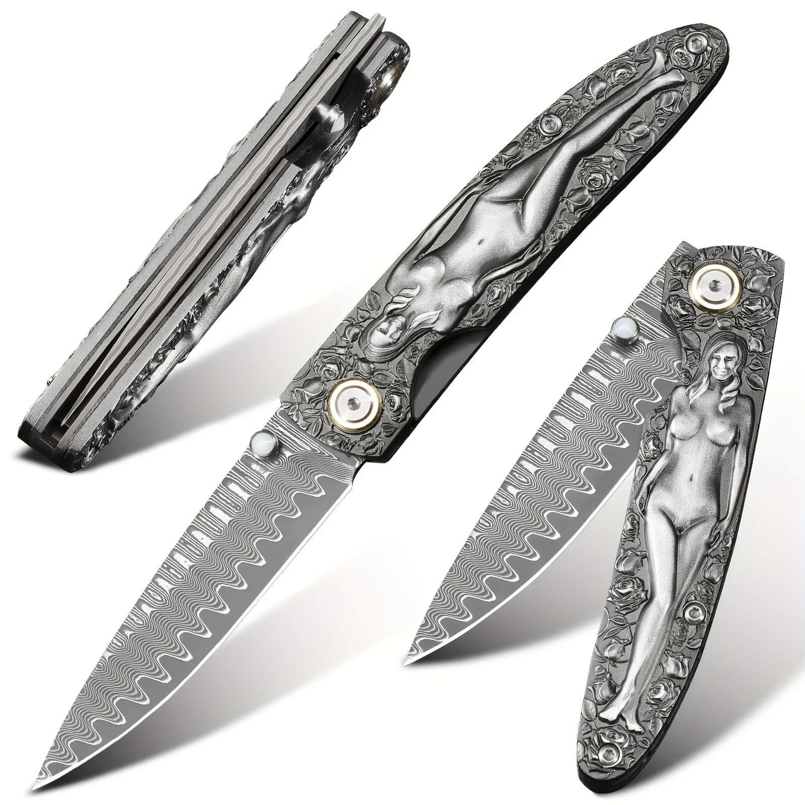 Unique Handcrafted Damascus Steel Pocket Knife - Durable Folding EDC Knife for Men - Perfect for Camping, Outdoor, Carrying, Hom