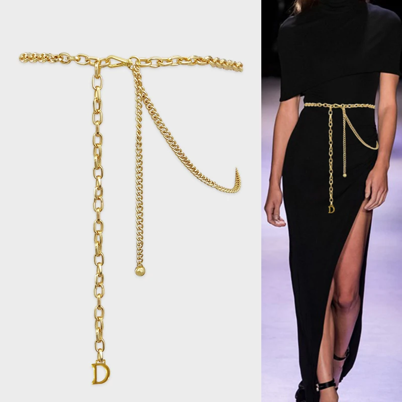 Gold Chain Belts For Women High Quality Luxury Brand Tassel Metal Corset Belt Ladies Waist Dress Cummerbunds Long Strap