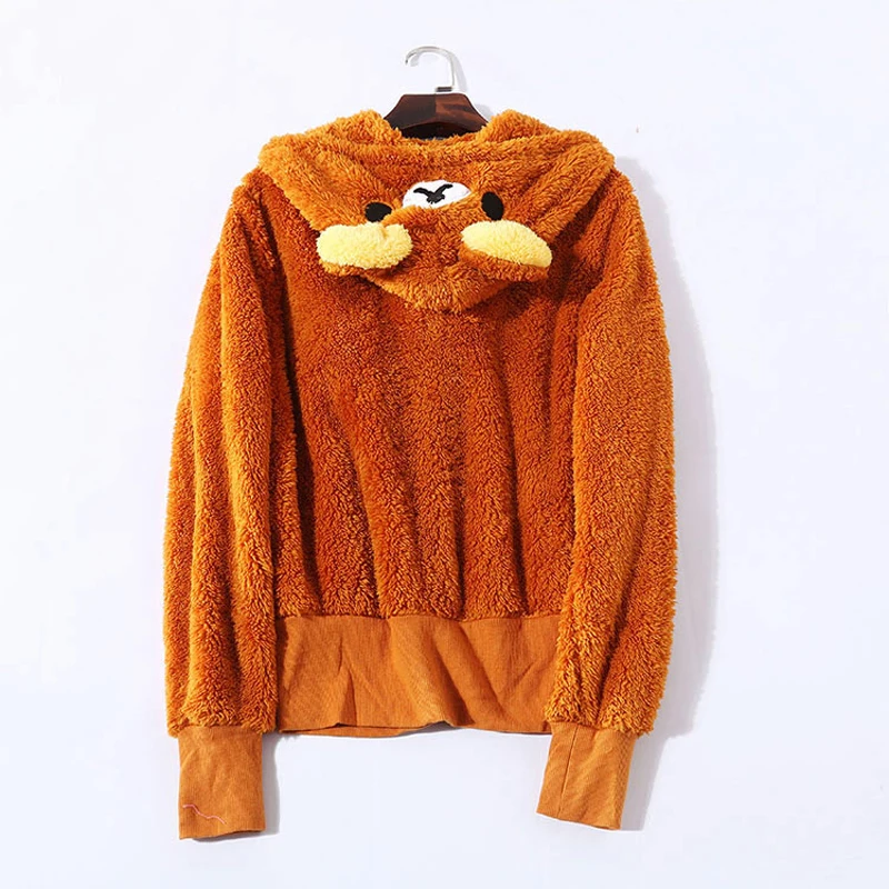 Zuolunouba 2024 Autumn And Winter New Sweet Cute Coral Velvet Ladies Hoodie Plush Plush Cartoon Bear Ear Zipper Casual Girl Coat