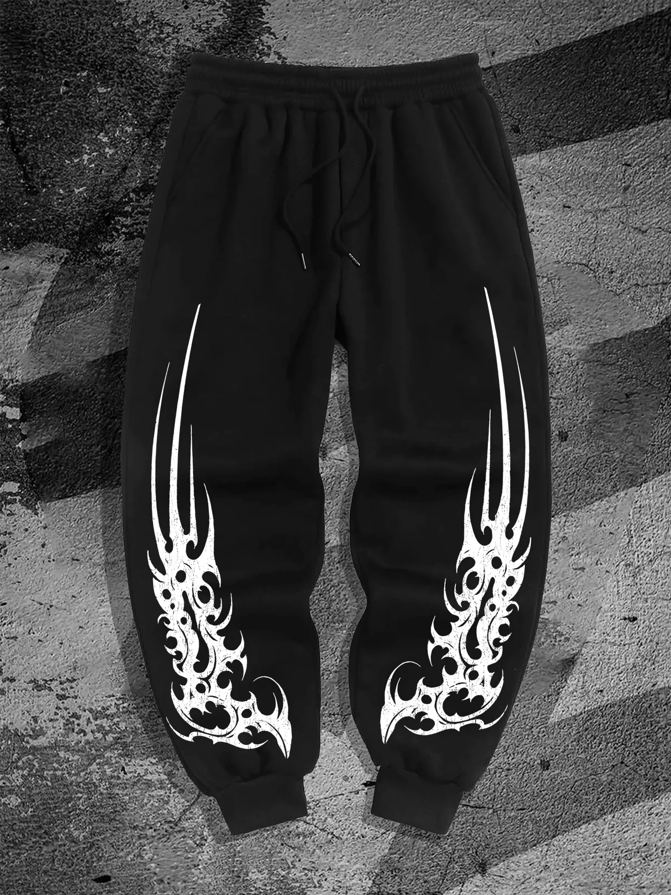 Gothic Tribal Jogger Pants Men White Thorn Pattern Print Elastic Drawstring Loose Sweatpants Punk Streetwear Trousers