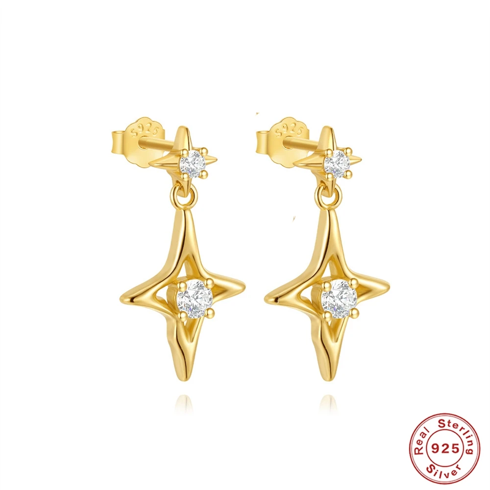 AIDE 925 Sterling Silver Star With Mini Zircon Stud Earrings Charming Jewelry Party Fashion Ear Bone Earrings For Birthday Gift