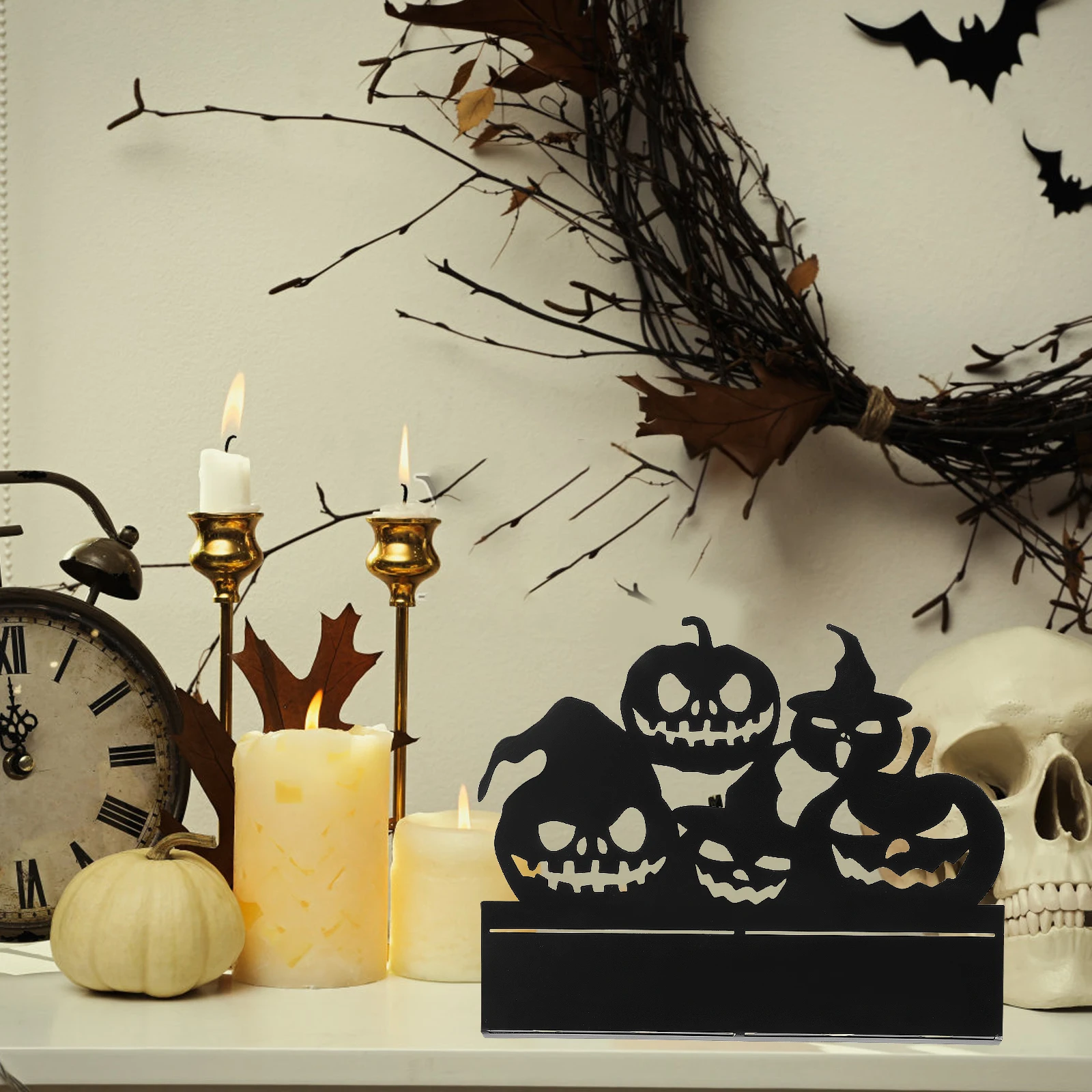 

Держатель для тыквы на Хэллоуин, железный держатель для чайной свечи, черный поднос, декор для рабочего стола, простая складная металлическая центральная часть