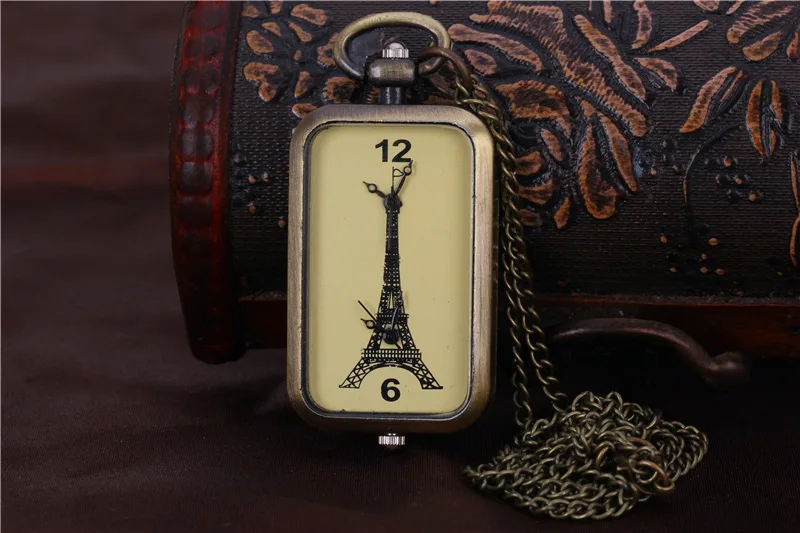 男性と女性のための2つのクォーツポケットウォッチ,長方形,ブロンズチェーン,ペンダント,コレクション