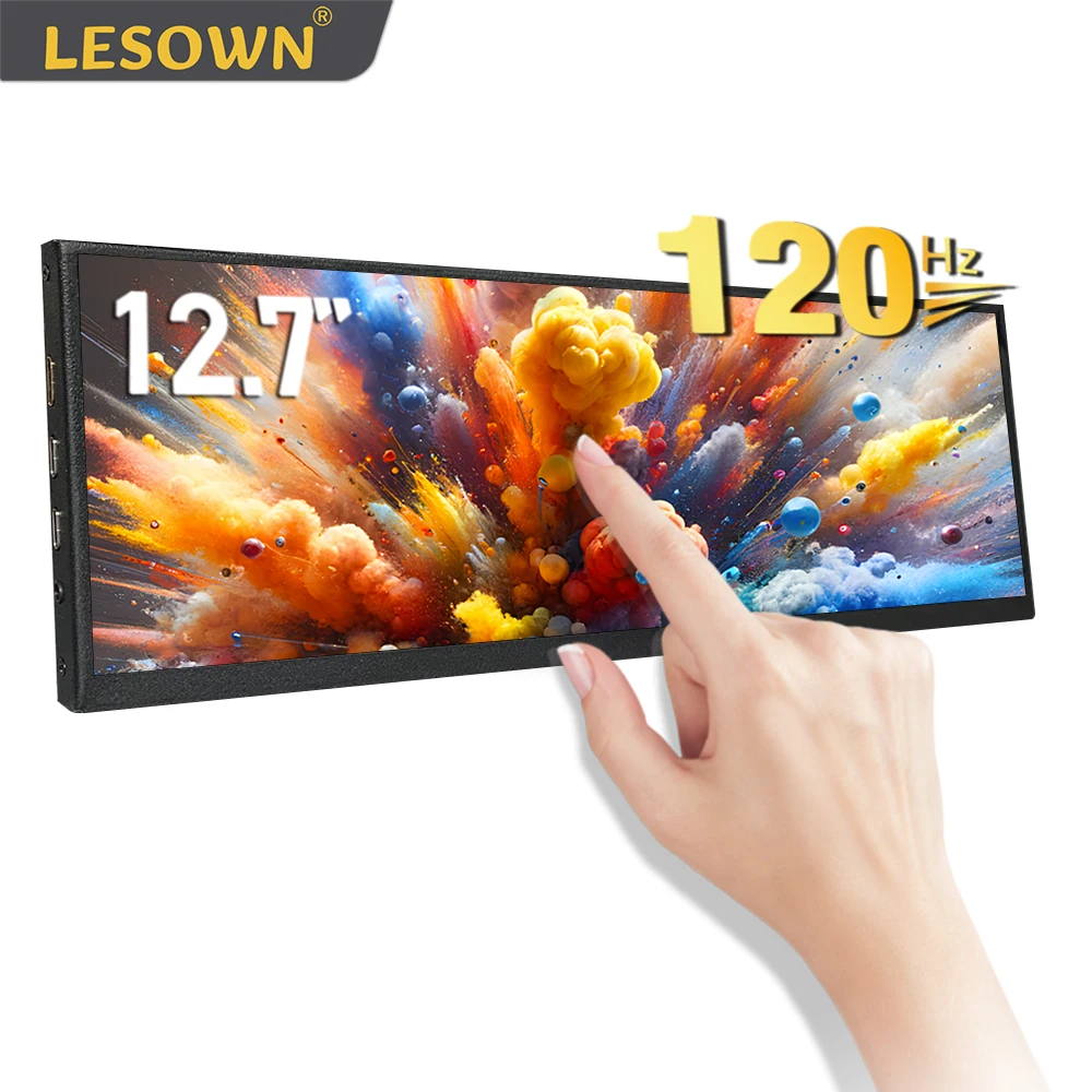 LESOWN 100%sRGB 120Hz 12.7 inch Capacitive Touch USB-C HDMI-Compatible Monitor Long Strip Second Screen Display with Speakers