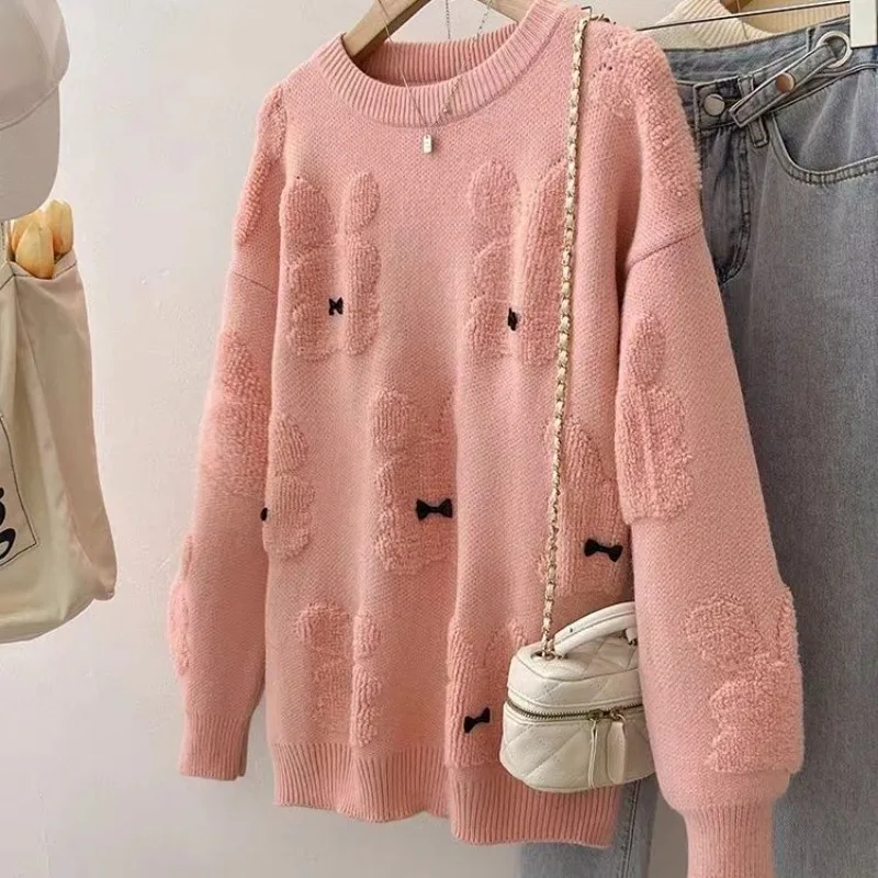 الخريف والشتاء جولة الرقبة البلوز سترة للنساء سميكة وفضفاضة تناسب جديد المألوف محبوك الدافئة الصوف قاعدة سترة #6