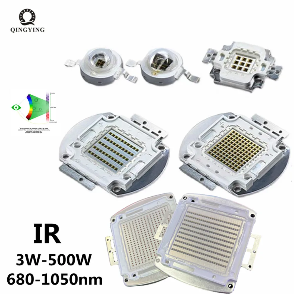 

LED Chip Infrared IR 680nm 740nm 760nm 800nm ​​850nm 880nm 940nm 980nm 1000nm COB Diodes 3W 5W 10W 20W 30W 50W 100W Light Beads