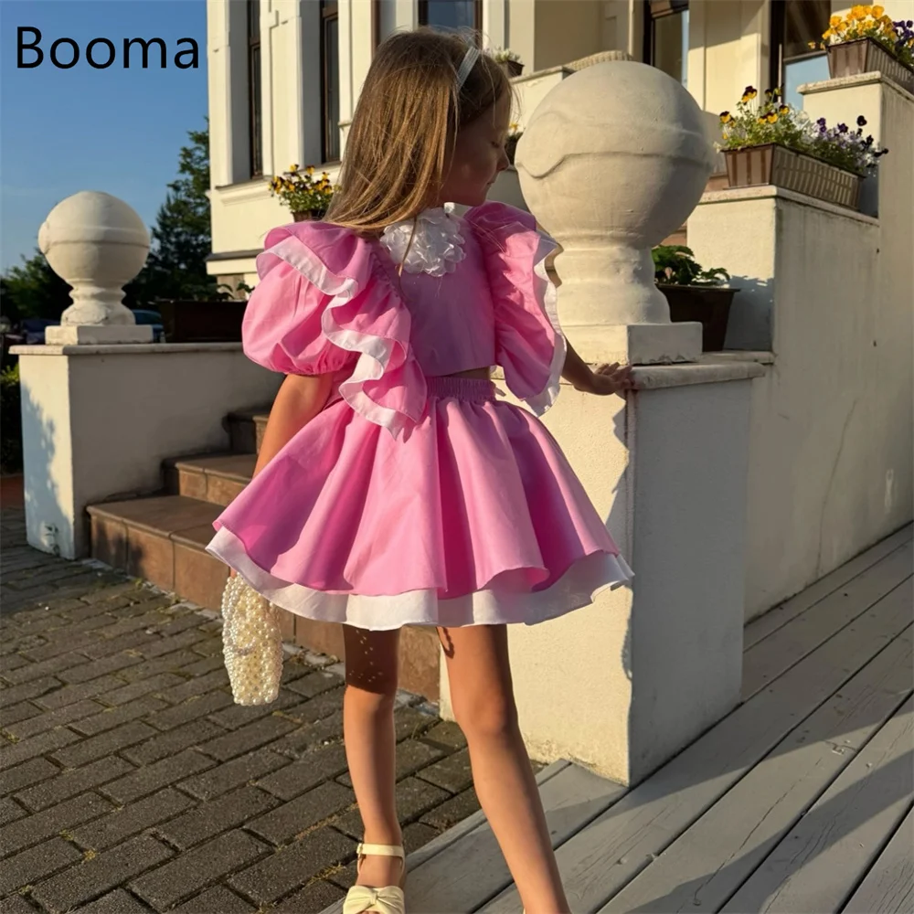 

Booma A-Line Pink Pleat Knee Length Flowers Girl Dresses Wedding Party Dress for Kids Flowers Girls Prom Gowns Customized