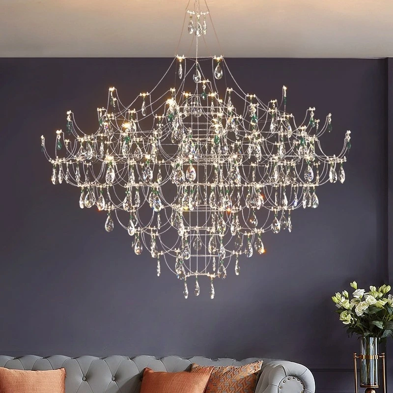 New Light Cube Starry Sky Firefly Chandelier Villa Duplex Staircase Suspended Living Room Designer Crystal Lighting