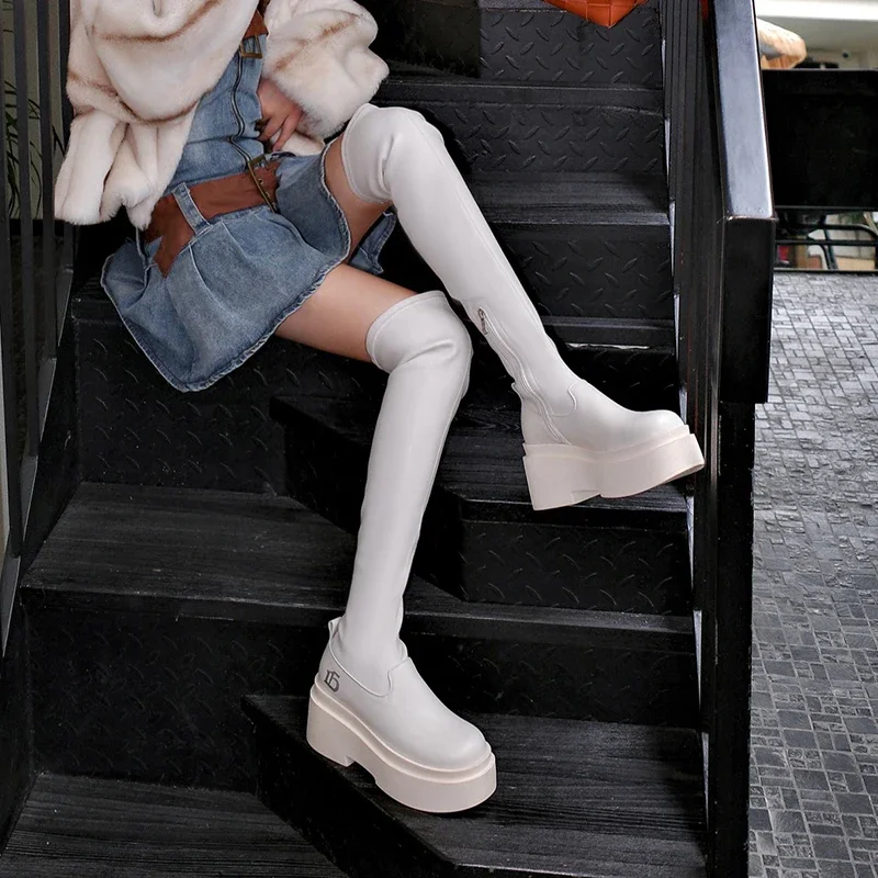 Stretch Modern Women Over the Knee High Boots Fashion Platform Thick Heel Shoes Autumn Winter Ladies Long Booties