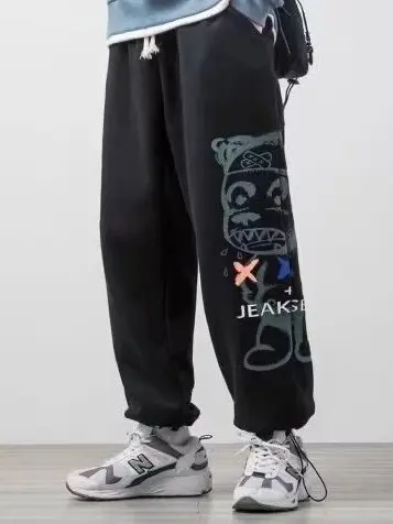 

Мужские спортивные повседневные брюки прямого кроя свободного покроя из полиэфирного волокна, теплые, с микроэластичностью, осенние, новые, стильные брюки