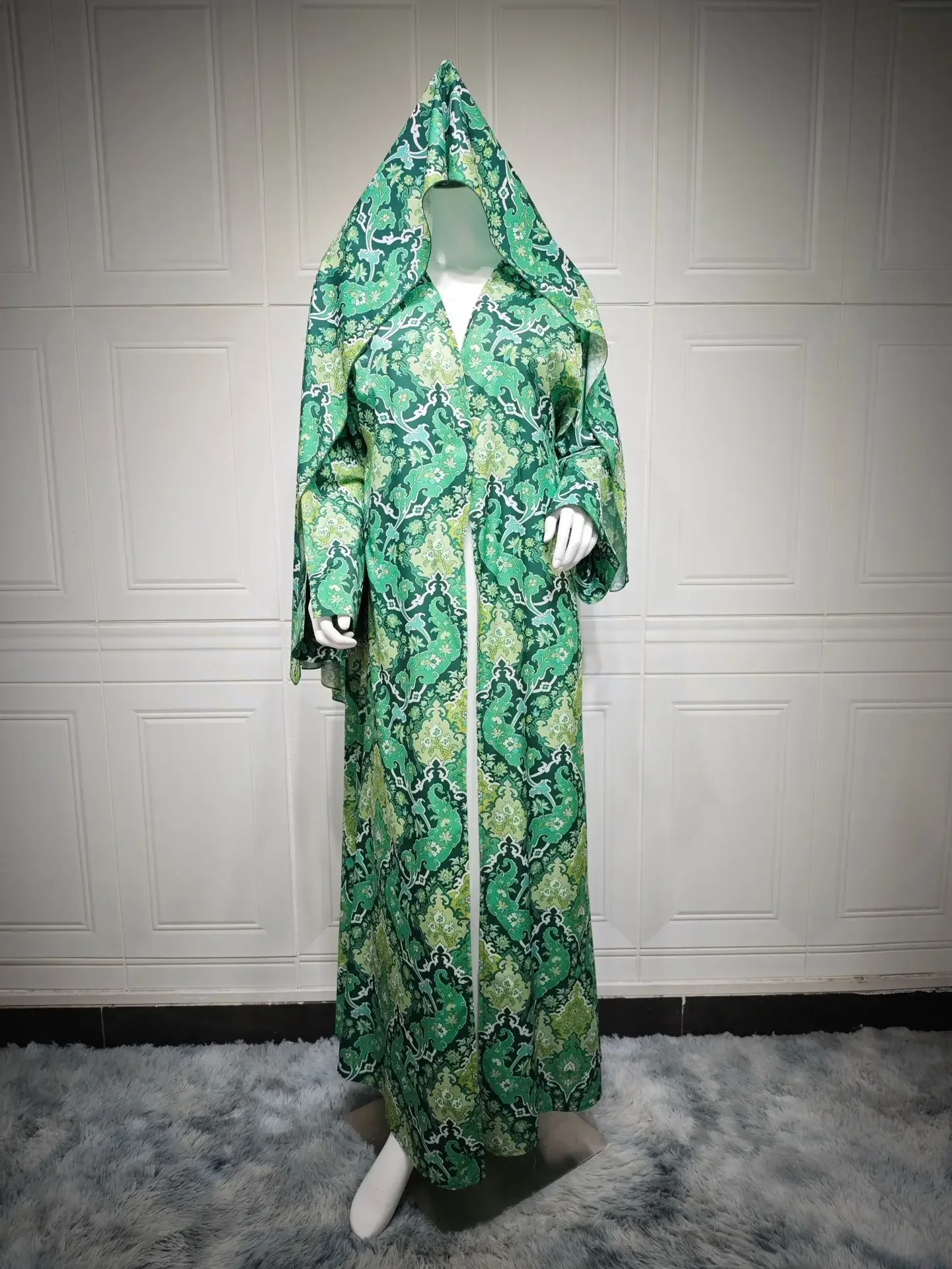 Eid Ramadan musulman Abaya pour femmes Robe imprimer Abayas avec écharpe Jalabiya dubaï Cardigan fête longue Robe vêtements islamiques arabe