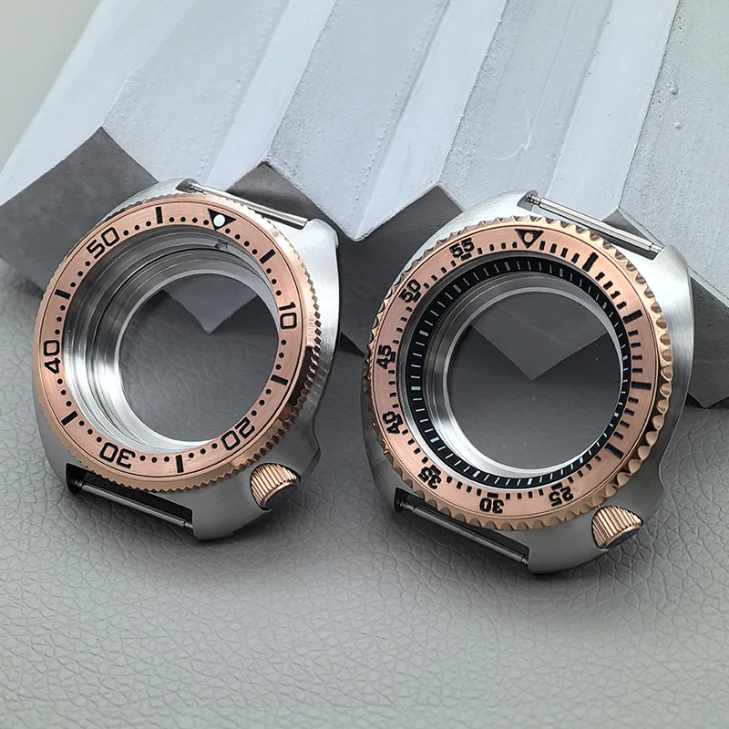 44mm-6105-6309-タートルアバローンウォッチケース-透明バックカバー-nh35-nh36-7s26-4rムーブメント対応-サファイアガラス-ウォッチベゼル付き